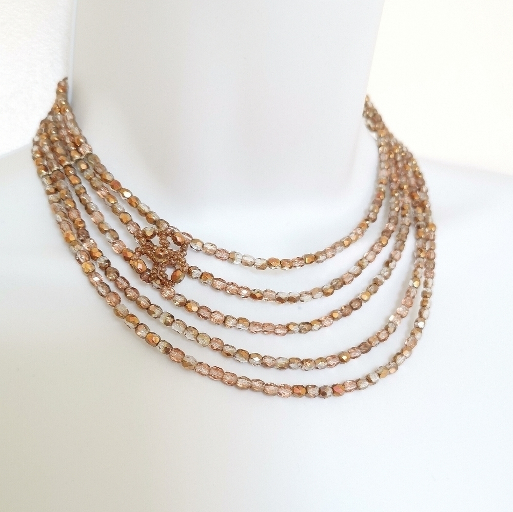 VINTAGE cascade choker necklace rose gold crystal beads